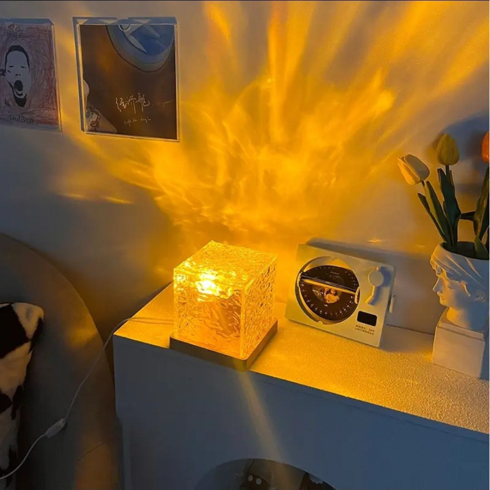 Crystal Cube Decorative Night Lamp | Warm Yellow LED Table Lamp for Bedroom & Living Room