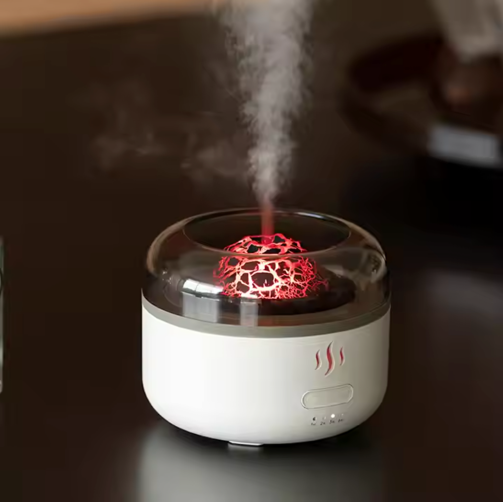 Volcano Flame Aromatherapy Humidifier for Home, Multi-Colour LED (160ml Tank) - White