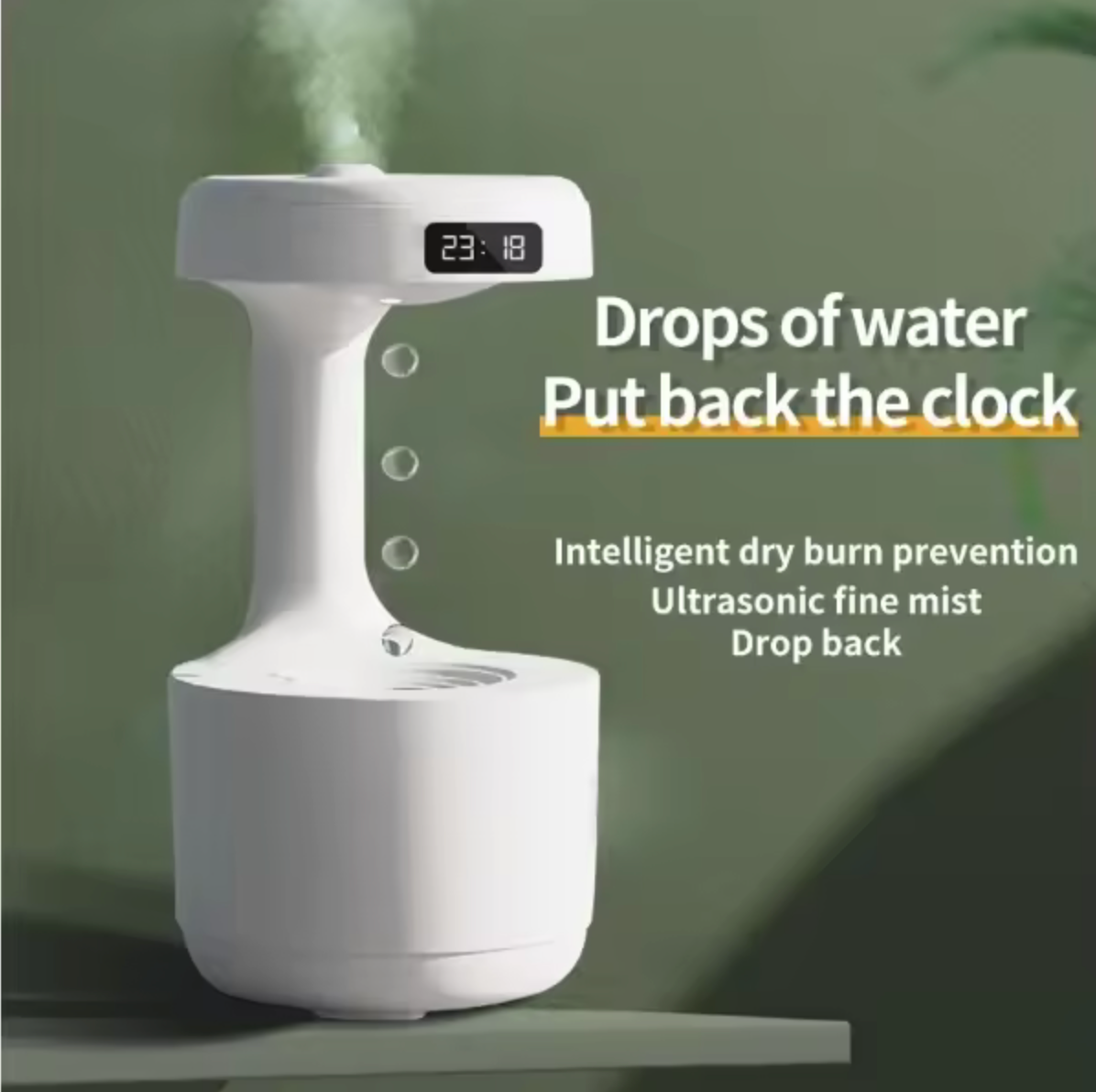 Anti-Gravity Humidifier with Digital Display, 600ml Tank, Fine Mist Spray, Quiet Operation, White