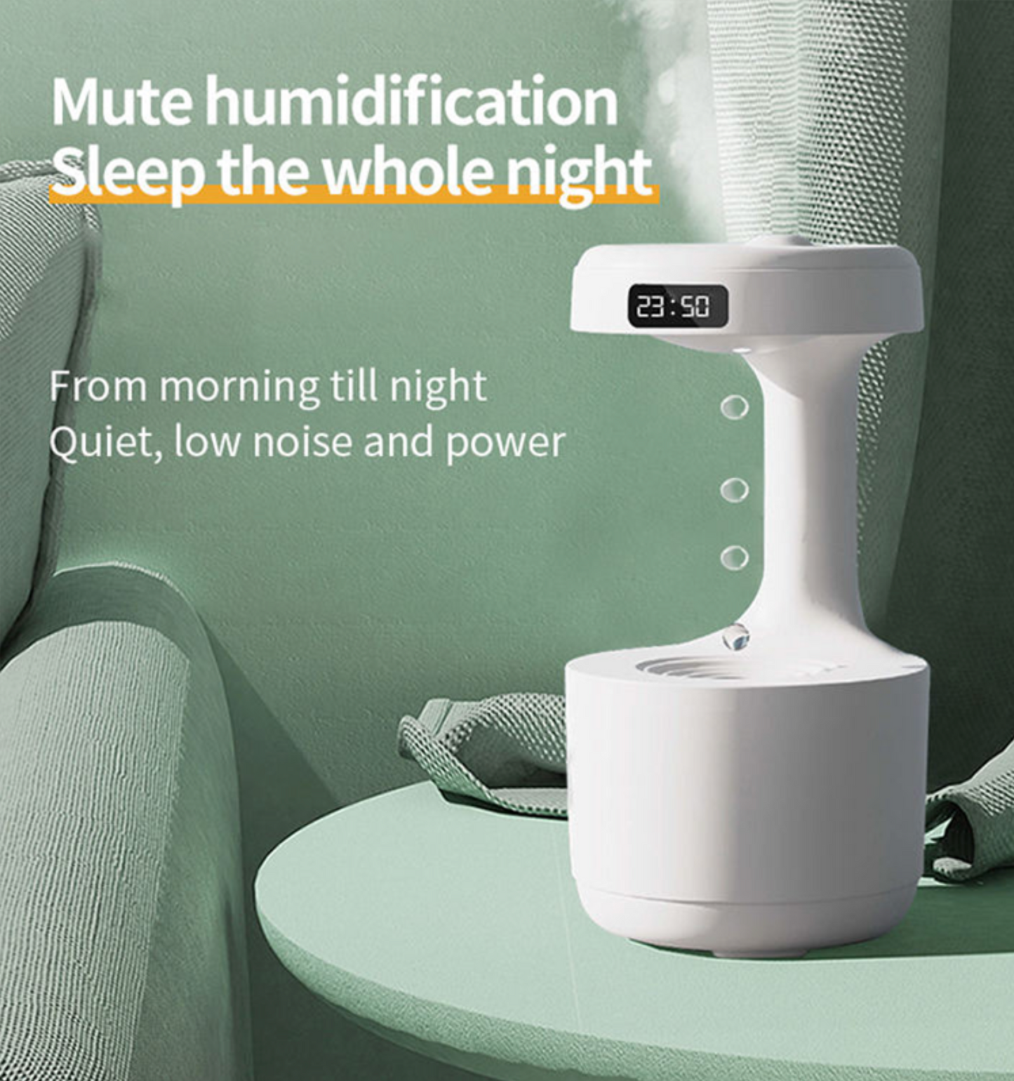 Anti-Gravity Humidifier with Digital Display, 600ml Tank, Fine Mist Spray, Quiet Operation, White