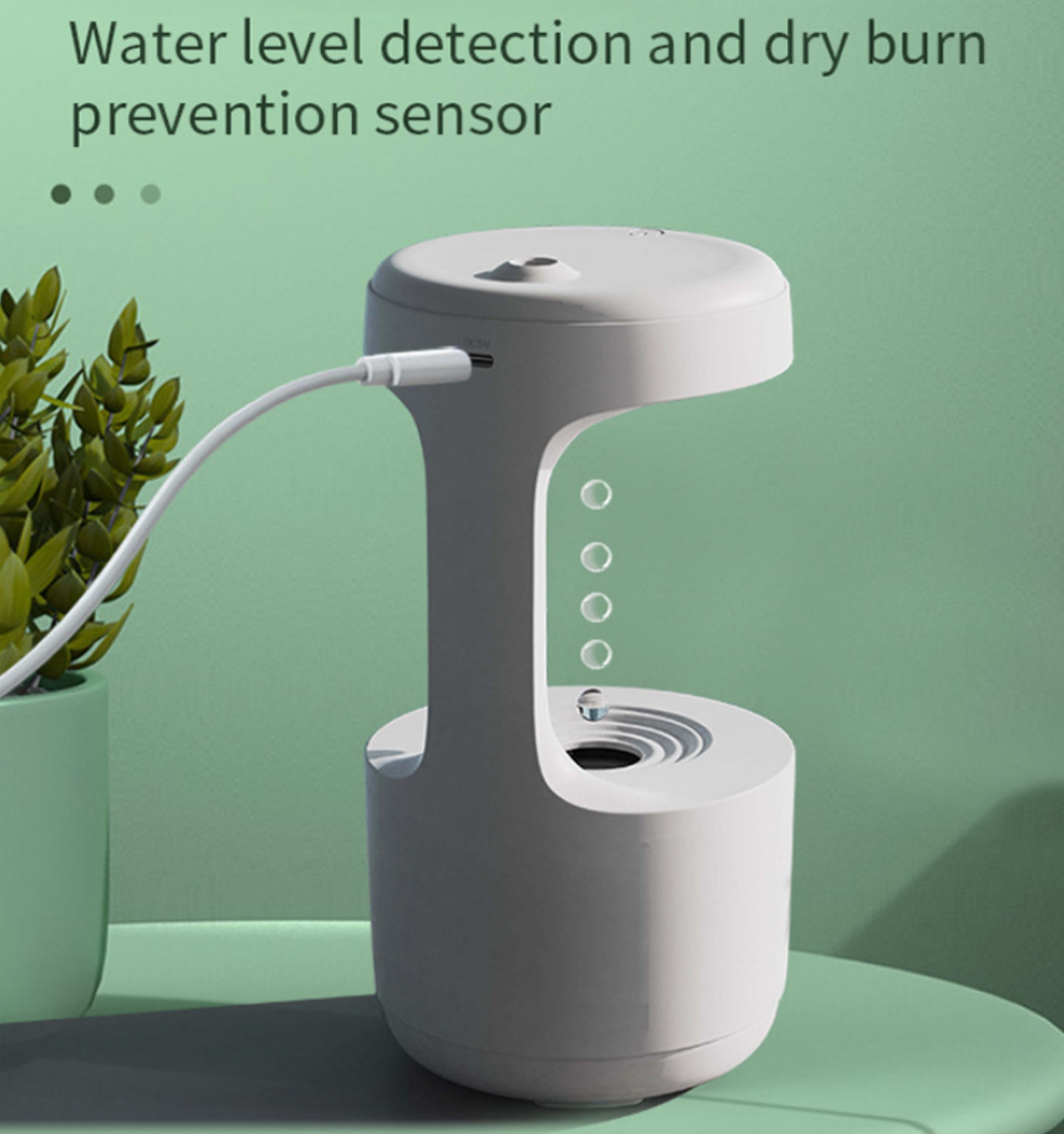 Anti-Gravity Humidifier with Digital Display, 600ml Tank, Fine Mist Spray, Quiet Operation, White