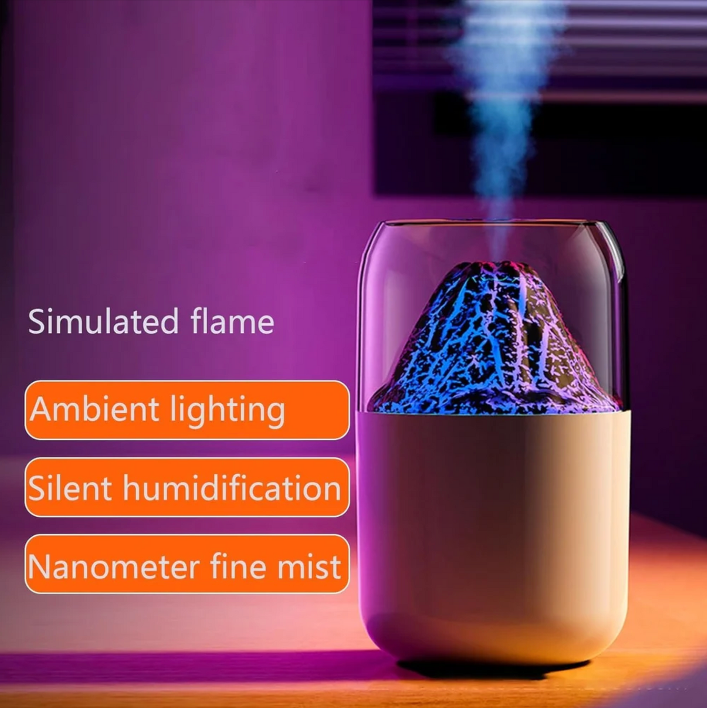 Volcano Shape Ultrasonic Essential Oil Humidifier For Home (300ml Tank) White