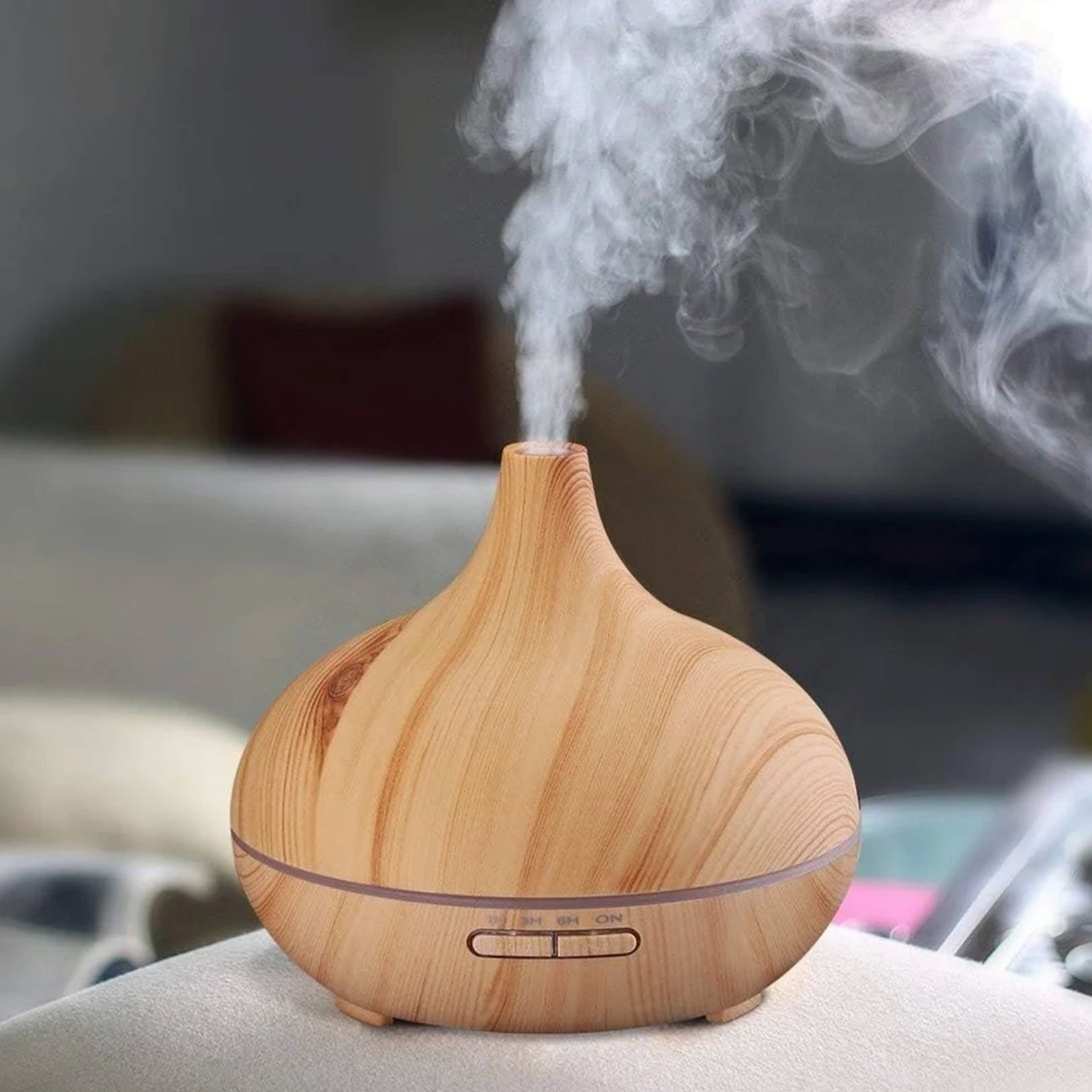 Funnel Shape Humidifier, Essential Oil Aroma Diffuser (With Multi-colour LED, 550ml Tank) - Wooden Oak Brown