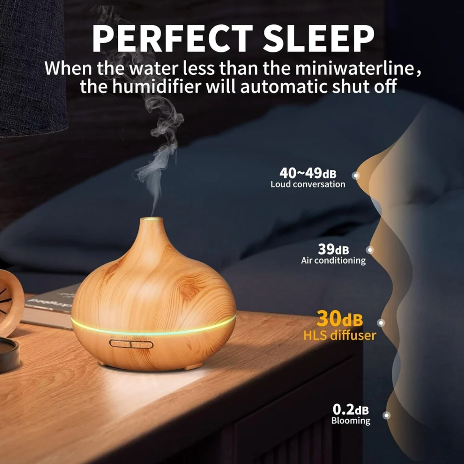 Funnel Shape Humidifier, Essential Oil Aroma Diffuser (With Multi-colour LED, 550ml Tank) - Wooden Oak Brown