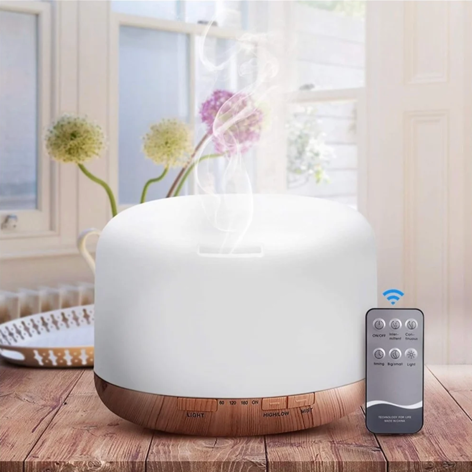 Round Shape Humidifier, Essential Oil Aroma Diffuser (With 7-Colour LED, 500ml Tank) - White