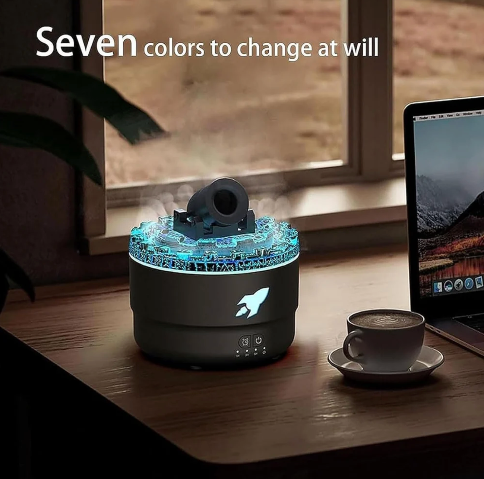 Cannon Blast Shape Humidifier, Essential Oil Aroma Diffuser (With Multi-Colour LED, 280ml Tank) - White