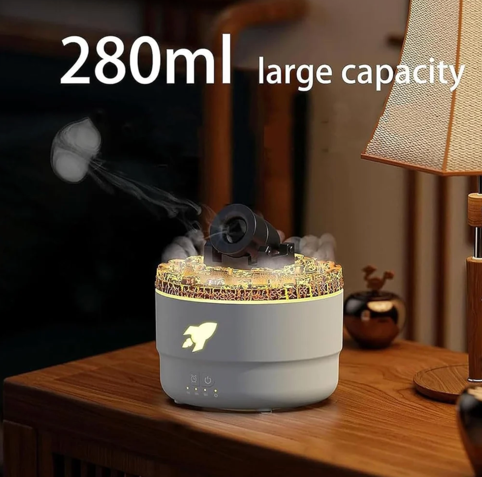 Cannon Blast Shape Humidifier, Essential Oil Aroma Diffuser (With Multi-Colour LED, 280ml Tank) - White