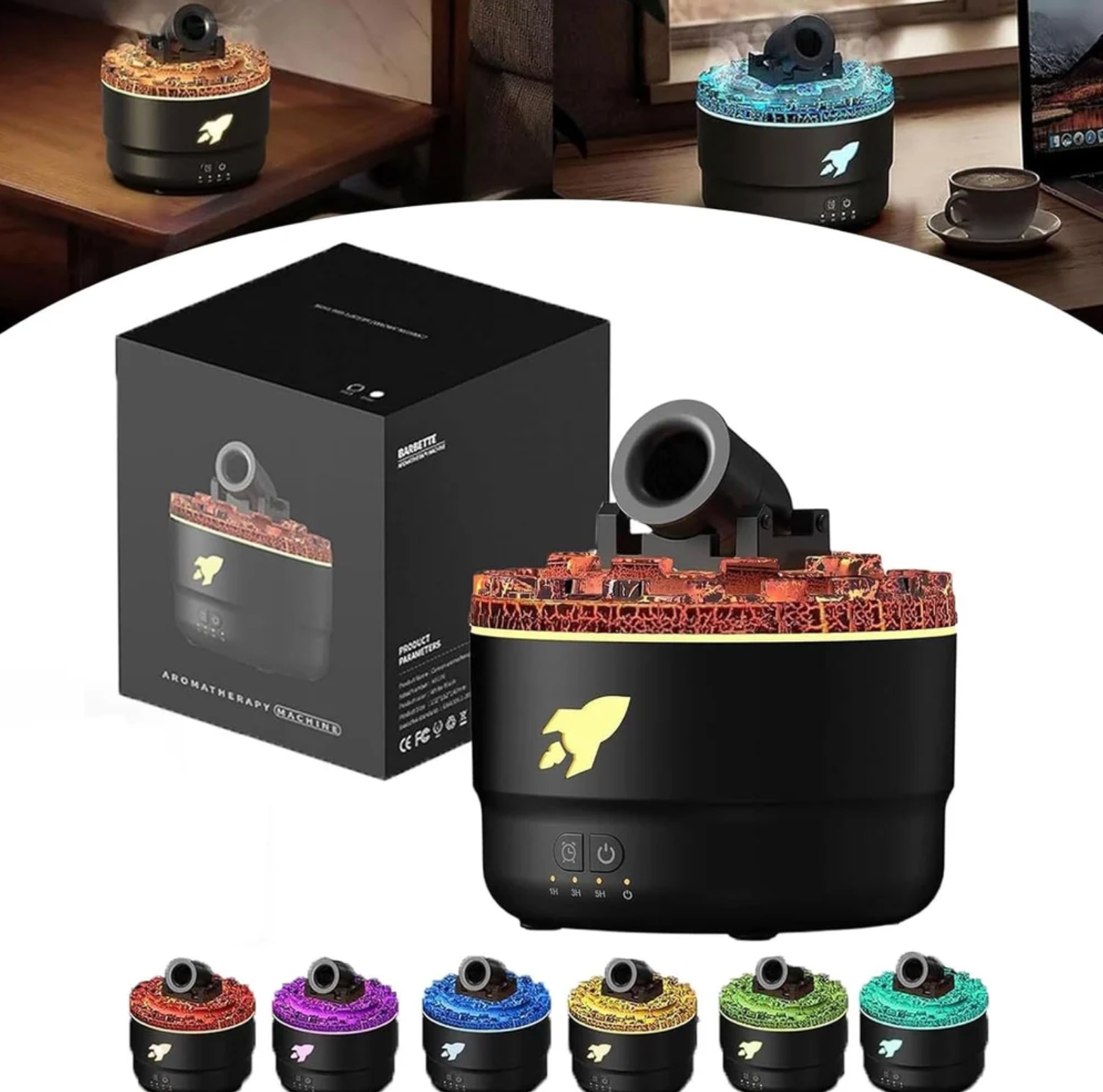 Cannon Blast Shape Humidifier, Essential Oil Aroma Diffuser (With Multi-Colour LED, 280ml Tank) - White