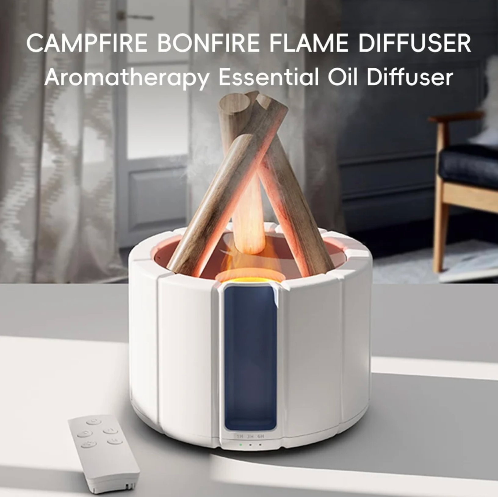 Bonfire Shape Humidifier, Essential Oil Aroma Diffuser (250ml Tank) - White