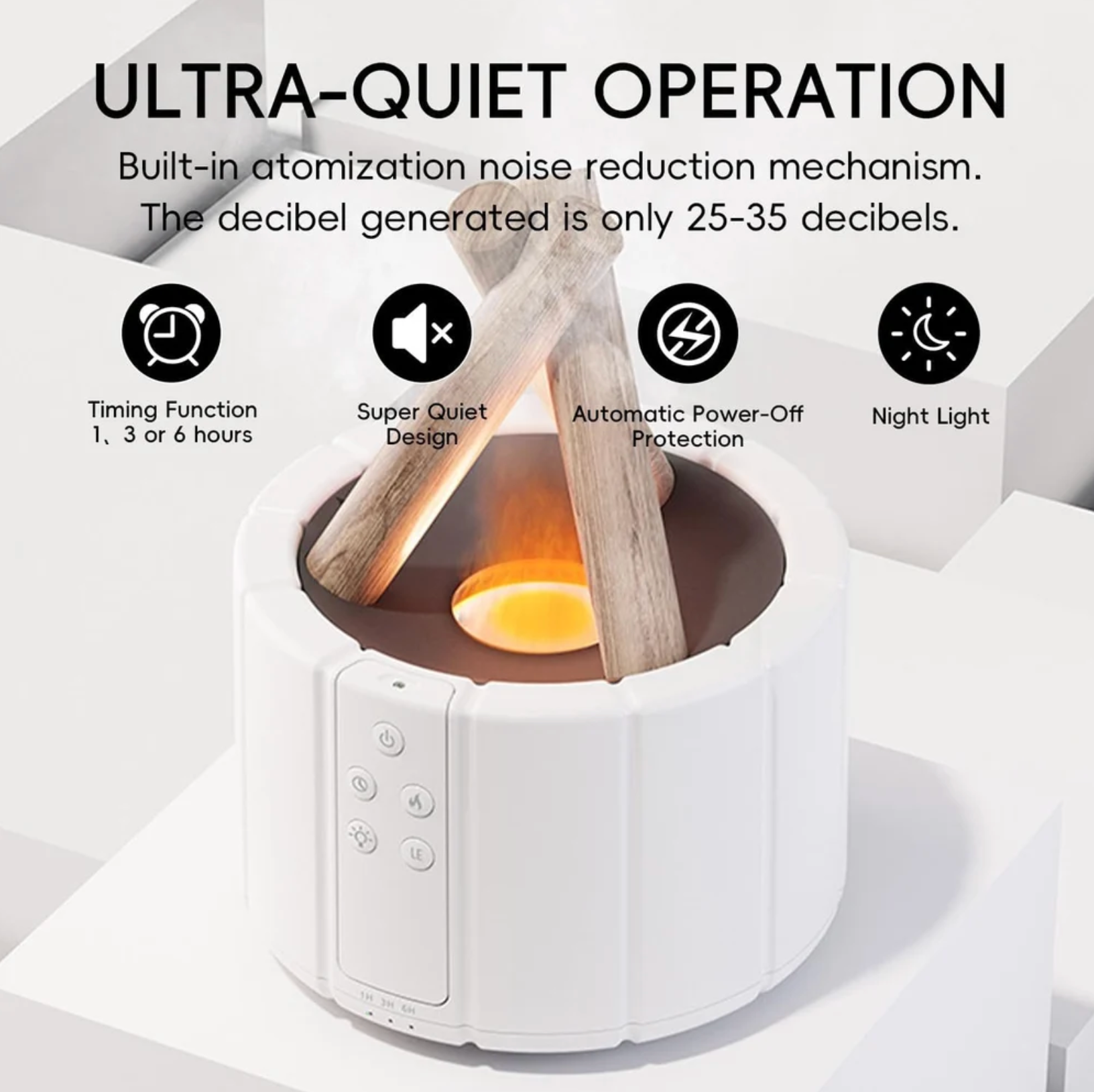 Bonfire Shape Humidifier, Essential Oil Aroma Diffuser (250ml Tank) - White