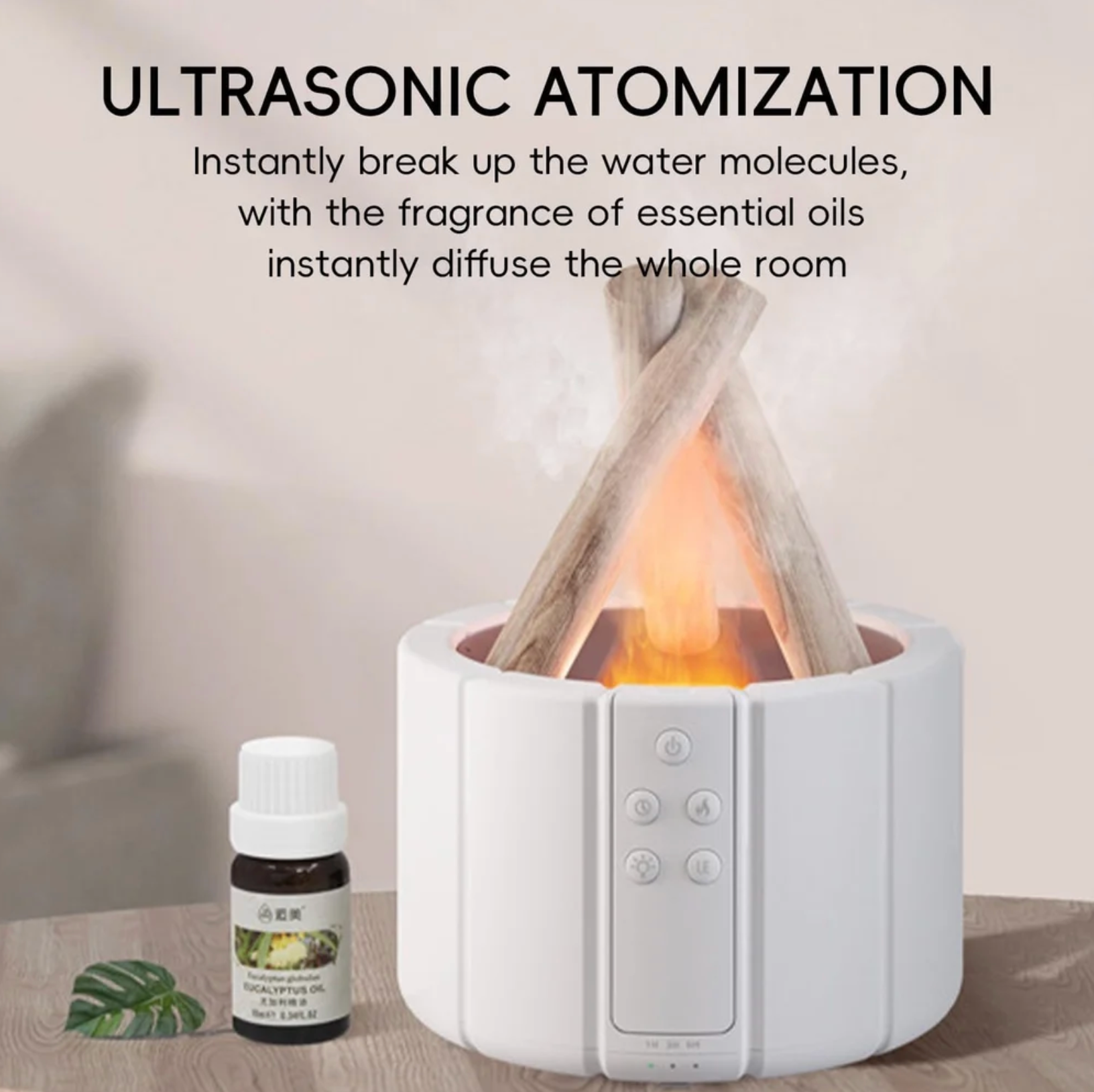 Bonfire Shape Humidifier, Essential Oil Aroma Diffuser (250ml Tank) - White