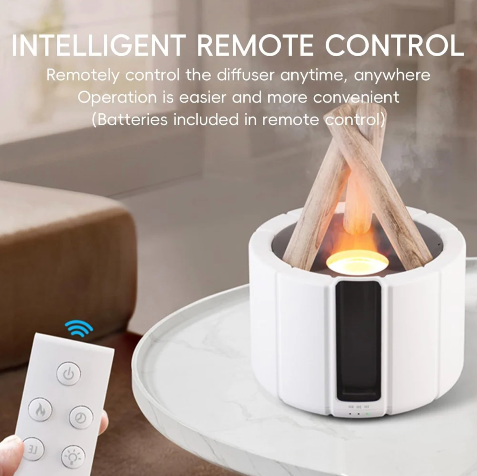 Bonfire Shape Humidifier, Essential Oil Aroma Diffuser (250ml Tank) - White
