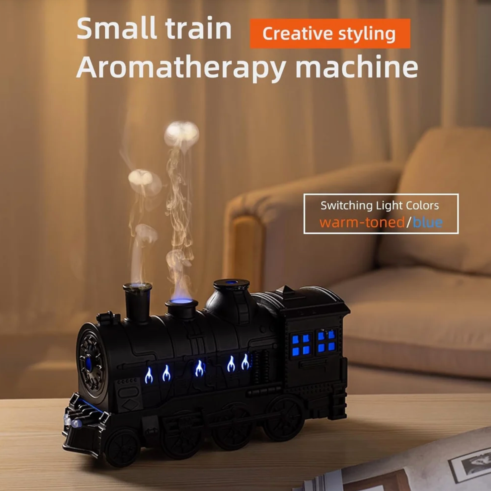 Train Engine Shape Humidifier, Essential Oil Aroma Diffuser (300ml Tank) (Black)