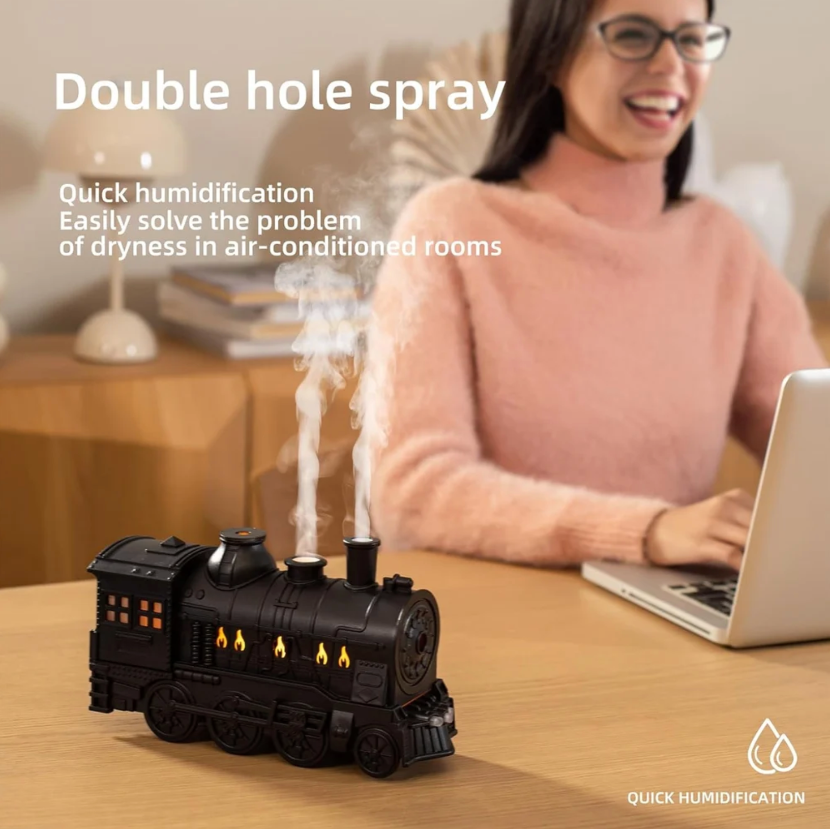 Train Engine Shape Humidifier, Essential Oil Aroma Diffuser (300ml Tank) (Black)