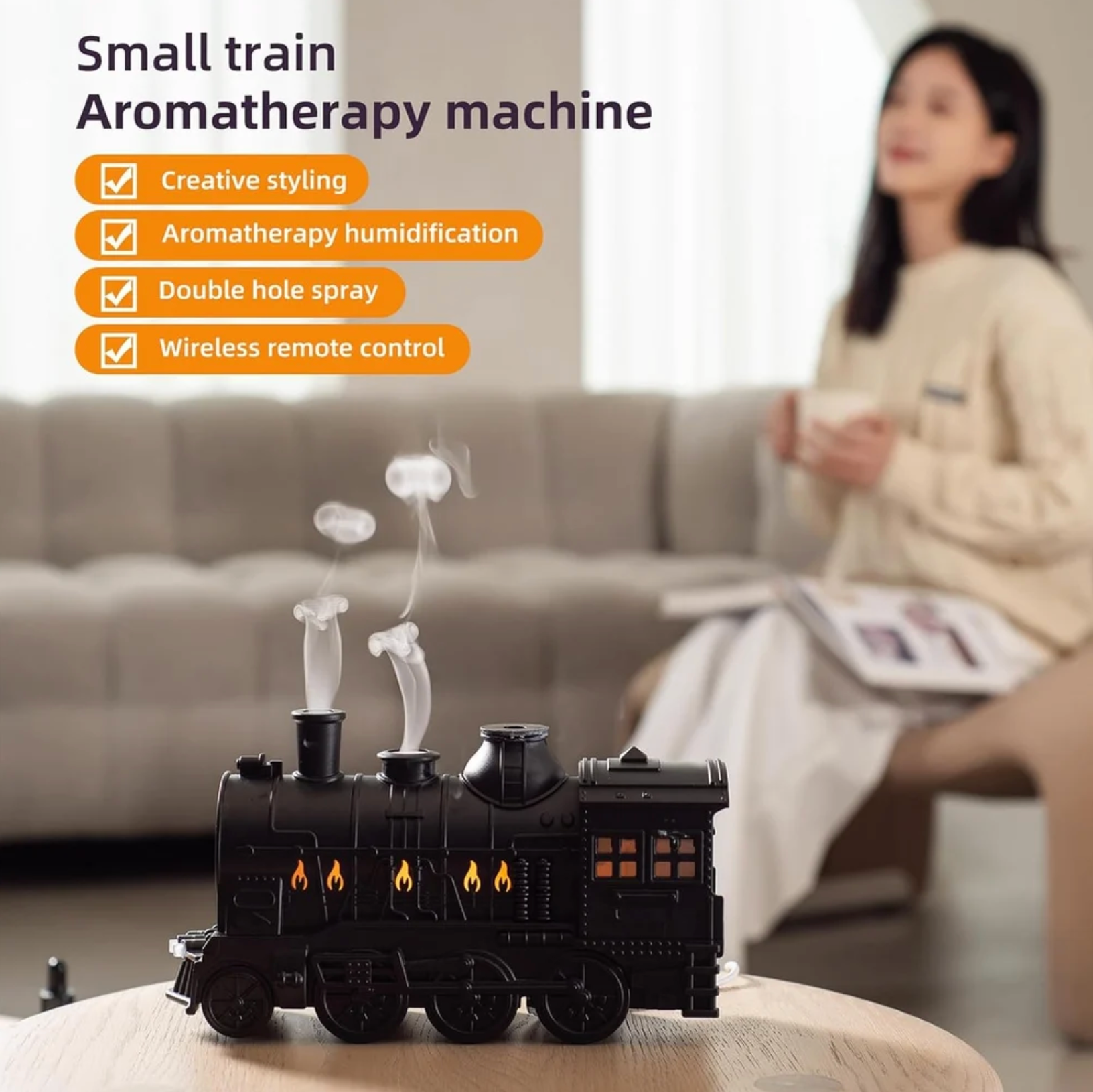 Train Engine Shape Humidifier, Essential Oil Aroma Diffuser (300ml Tank) (Black)