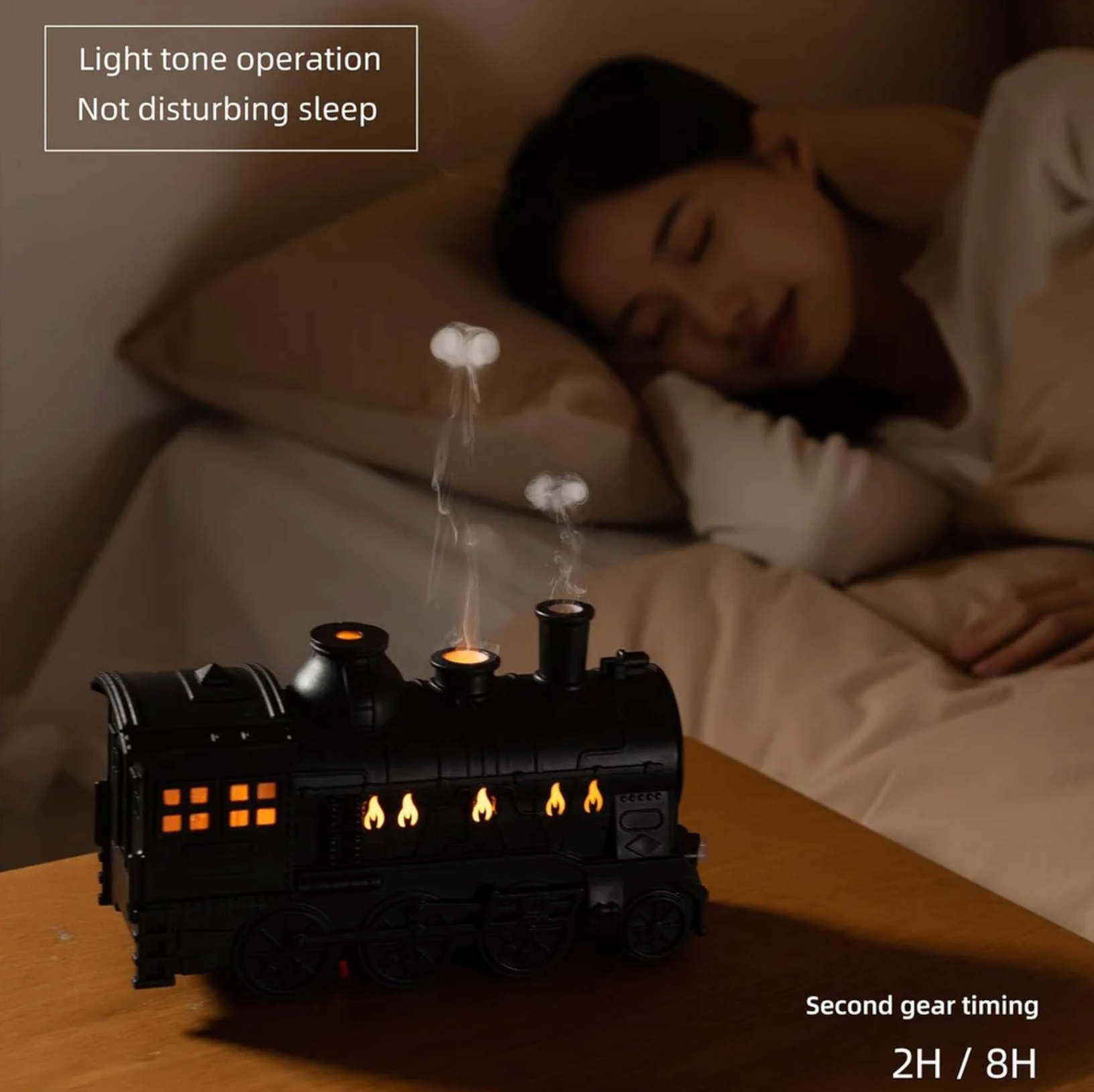 Train Engine Shape Humidifier, Essential Oil Aroma Diffuser (300ml Tank) (Black)