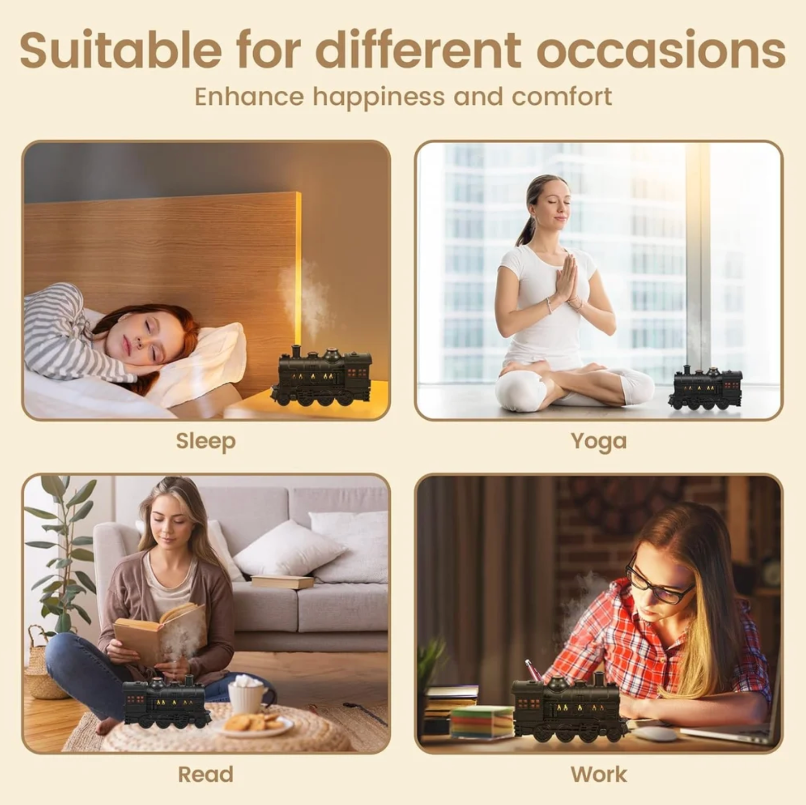 Train Engine Shape Humidifier, Essential Oil Aroma Diffuser (300ml Tank) (Black)