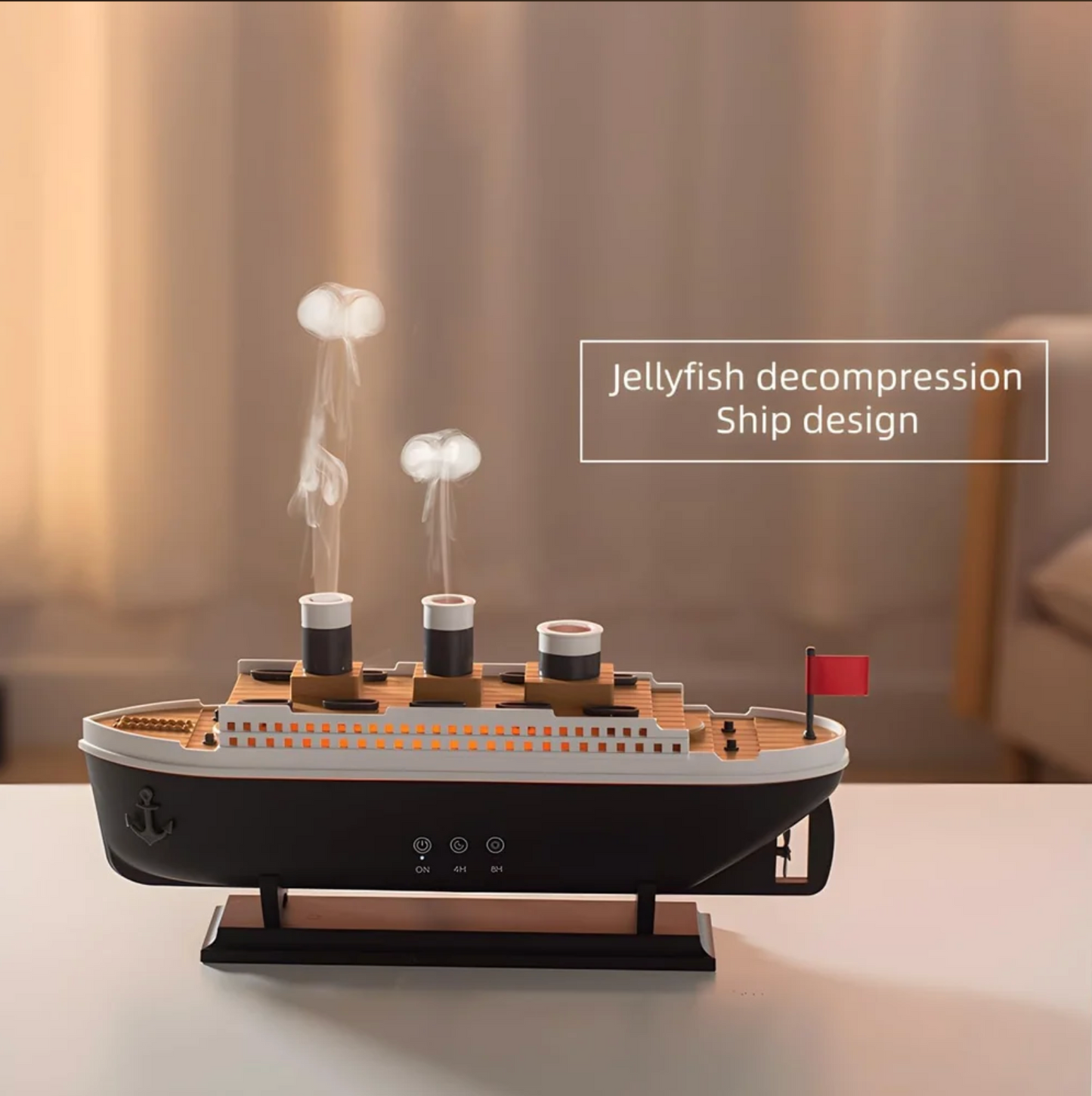 Titanic Ship Shape Humidifier, Essential Oil Aroma Diffuser (250ml Tank) (Black)