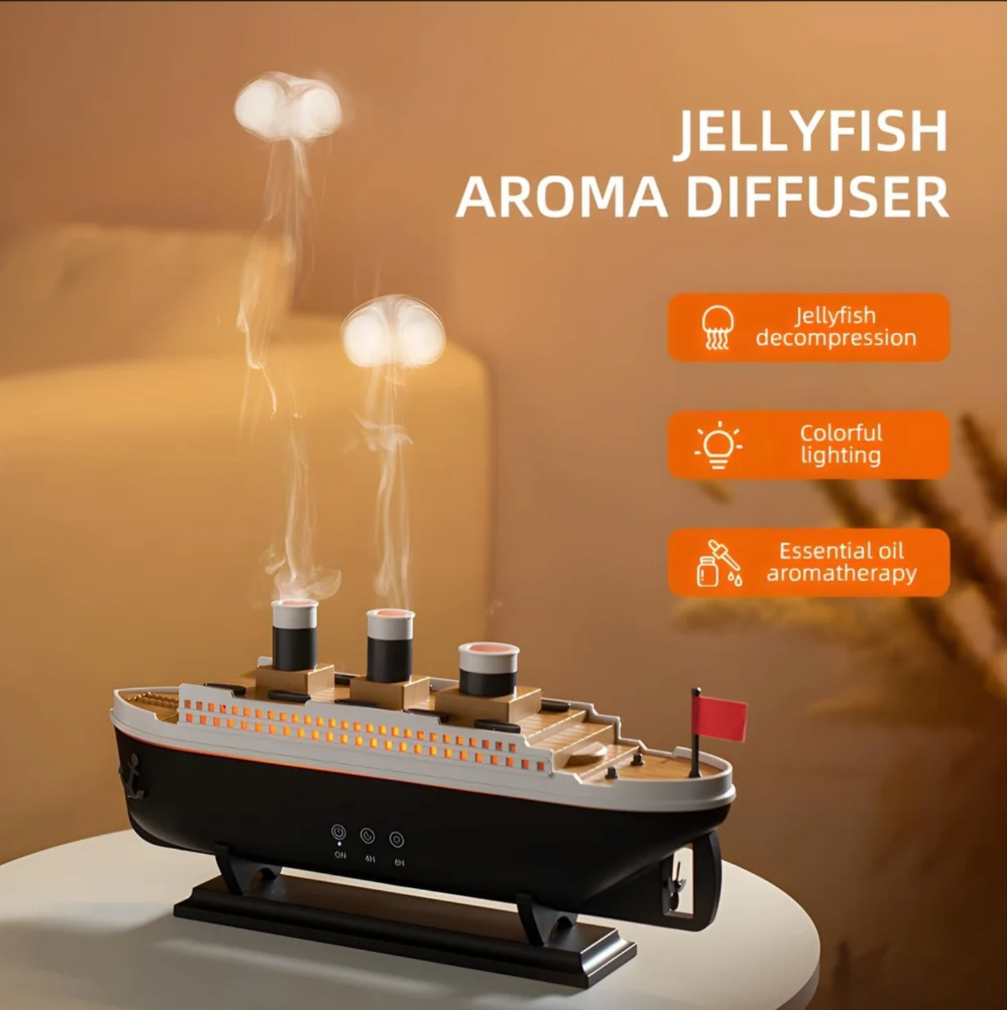 Titanic Ship Shape Humidifier, Essential Oil Aroma Diffuser (250ml Tank) (Black)