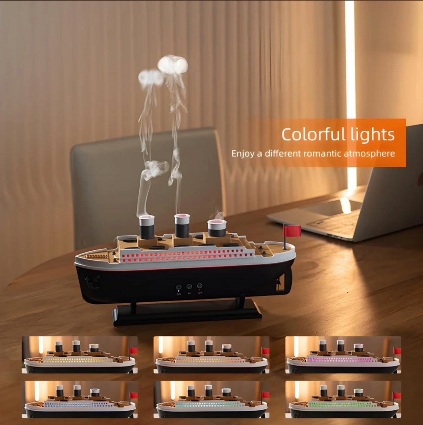 Titanic Ship Shape Humidifier, Essential Oil Aroma Diffuser (250ml Tank) (Black)