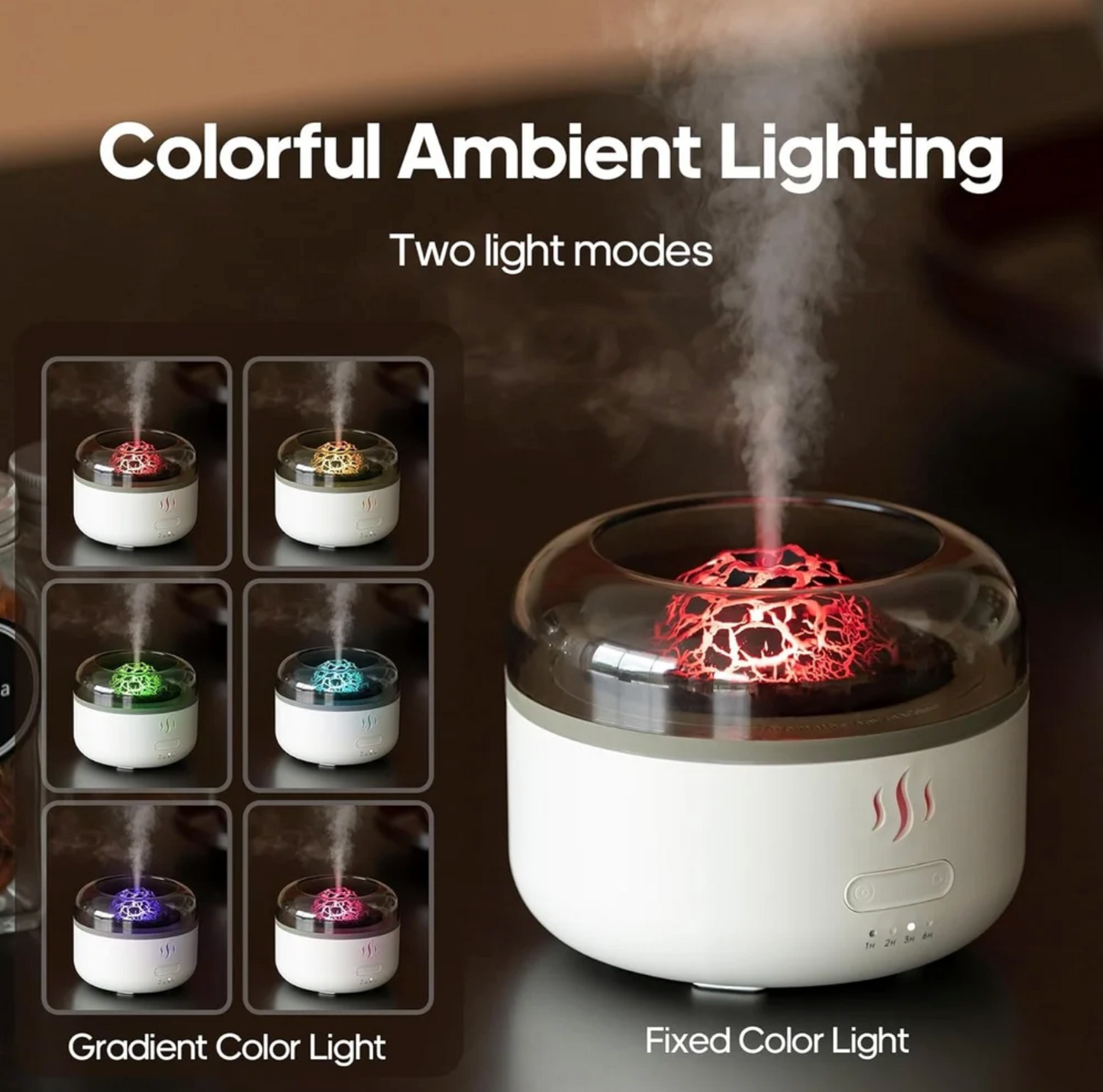 Volcano Flame Aromatherapy Humidifier for Home, Multi-Colour LED (160ml Tank) - White