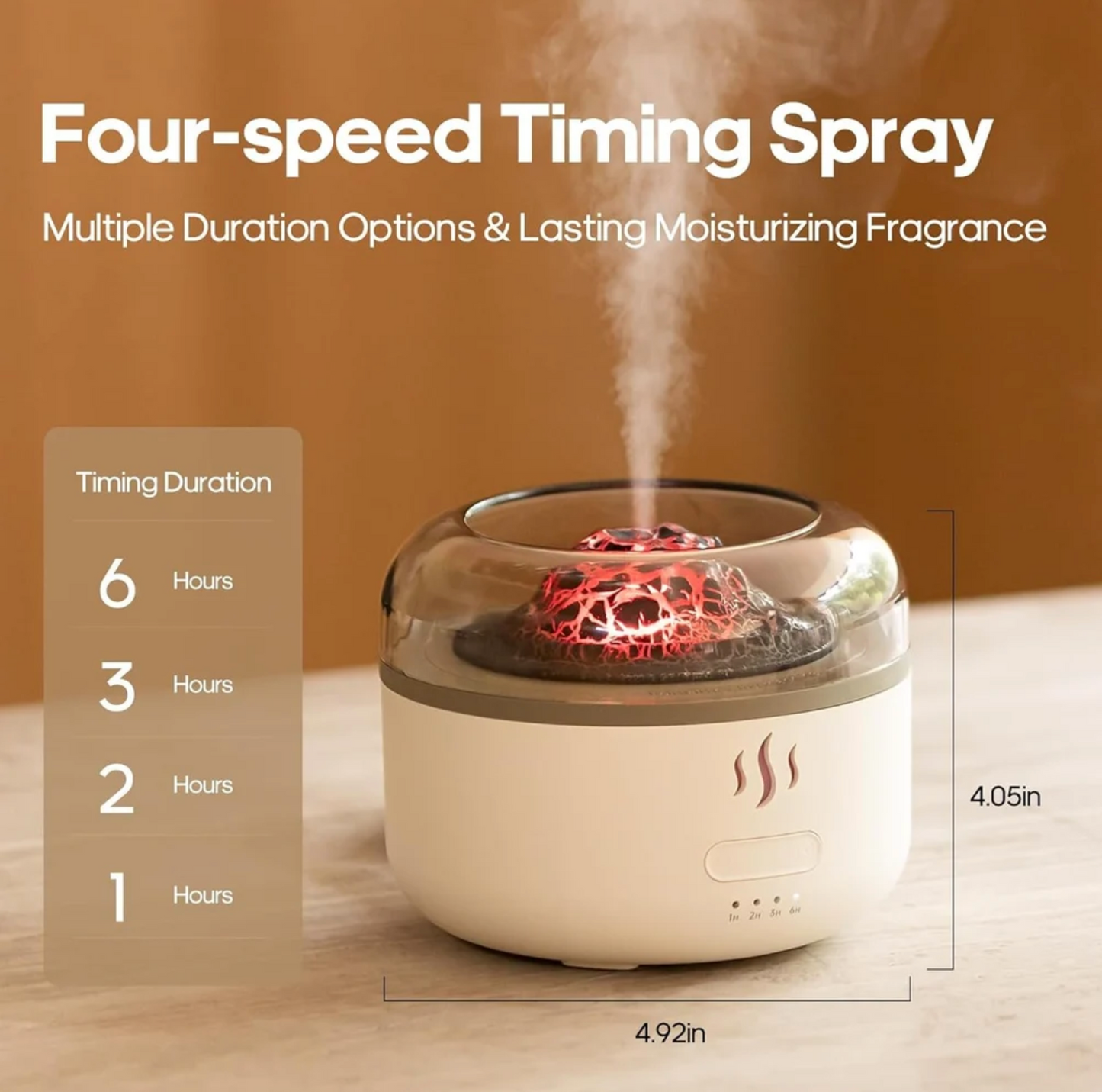 Volcano Flame Aromatherapy Humidifier for Home, Multi-Colour LED (160ml Tank) - White