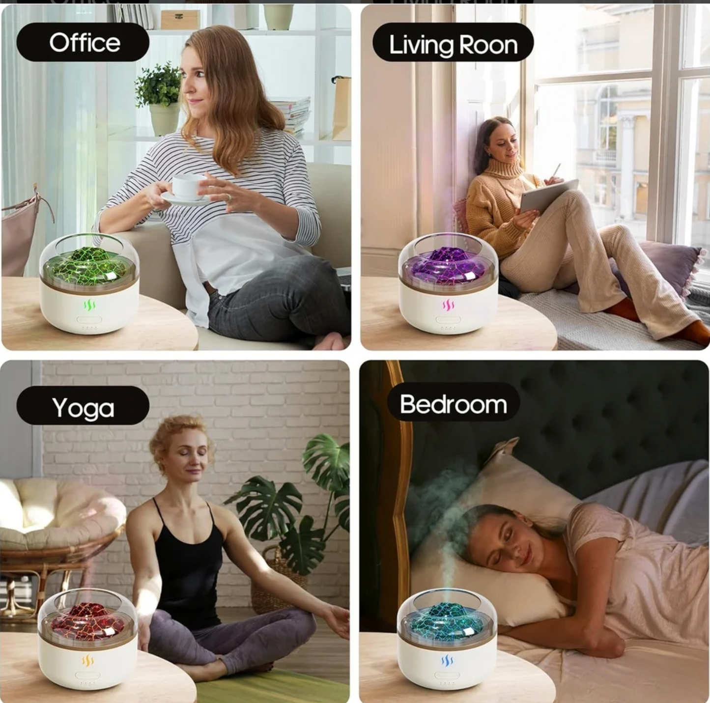 Volcano Flame Aromatherapy Humidifier for Home, Multi-Colour LED (160ml Tank) - White