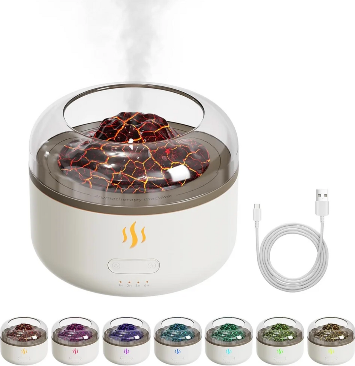 Volcano Flame Aromatherapy Humidifier for Home, Multi-Colour LED (160ml Tank) - White