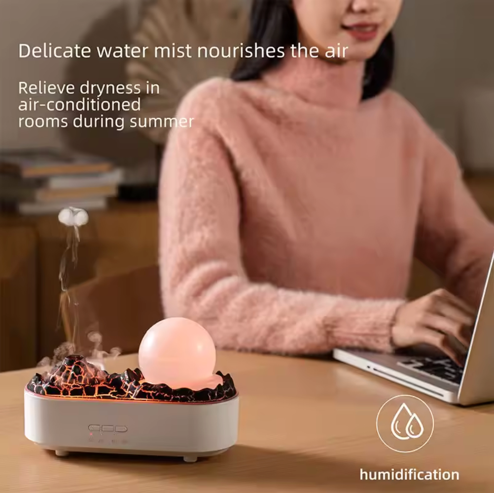 Cystal Ball Volcano Shape Humidifier, Essential Oil Aroma Diffuser (200ml Tank) - White