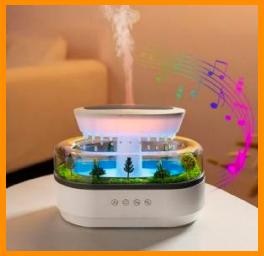 Musical Rain Drops Humidifier, Essential Oil Aroma Diffuser (With Multi-Colour LED, 250ml Tank) - White
