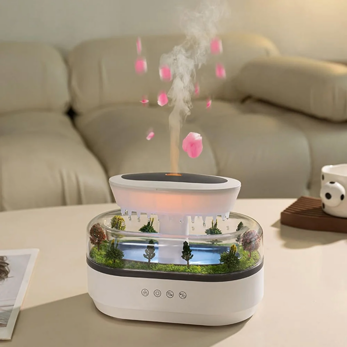 Musical Rain Drops Humidifier, Essential Oil Aroma Diffuser (With Multi-Colour LED, 250ml Tank) - White