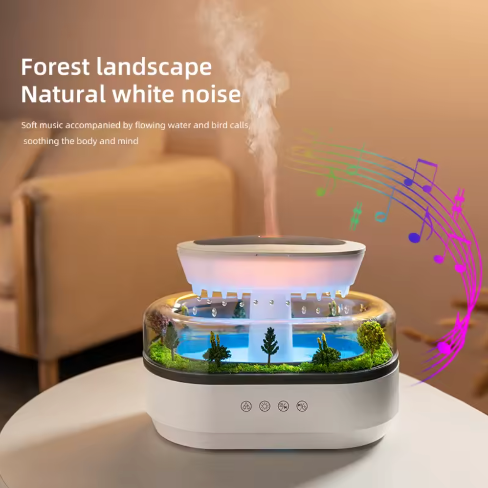 Musical Rain Drops Humidifier, Essential Oil Aroma Diffuser (With Multi-Colour LED, 250ml Tank) - White