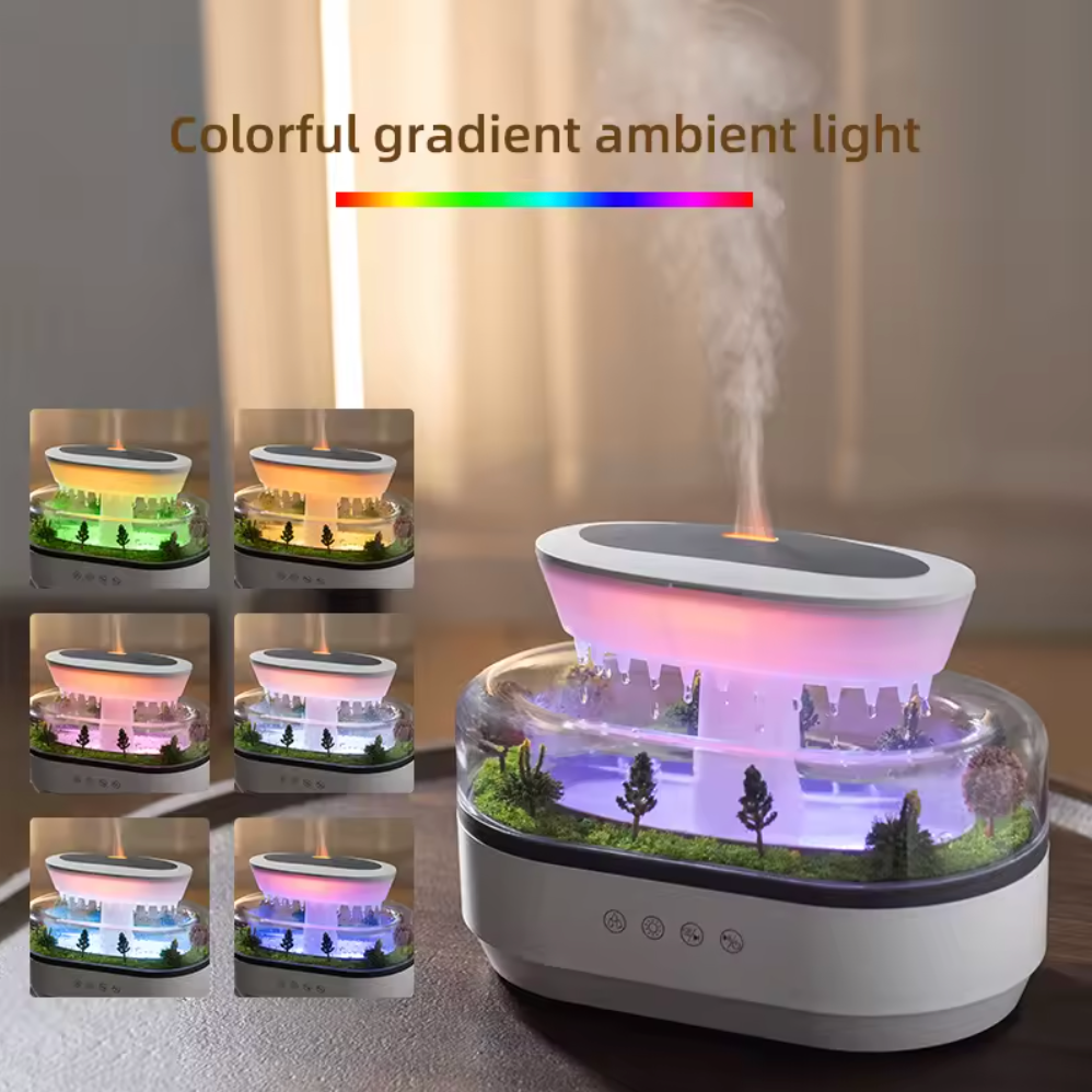 Musical Rain Drops Humidifier, Essential Oil Aroma Diffuser (With Multi-Colour LED, 250ml Tank) - White