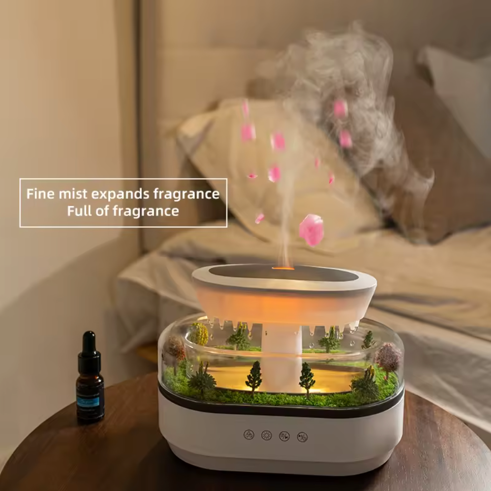 Musical Rain Drops Humidifier, Essential Oil Aroma Diffuser (With Multi-Colour LED, 250ml Tank) - White