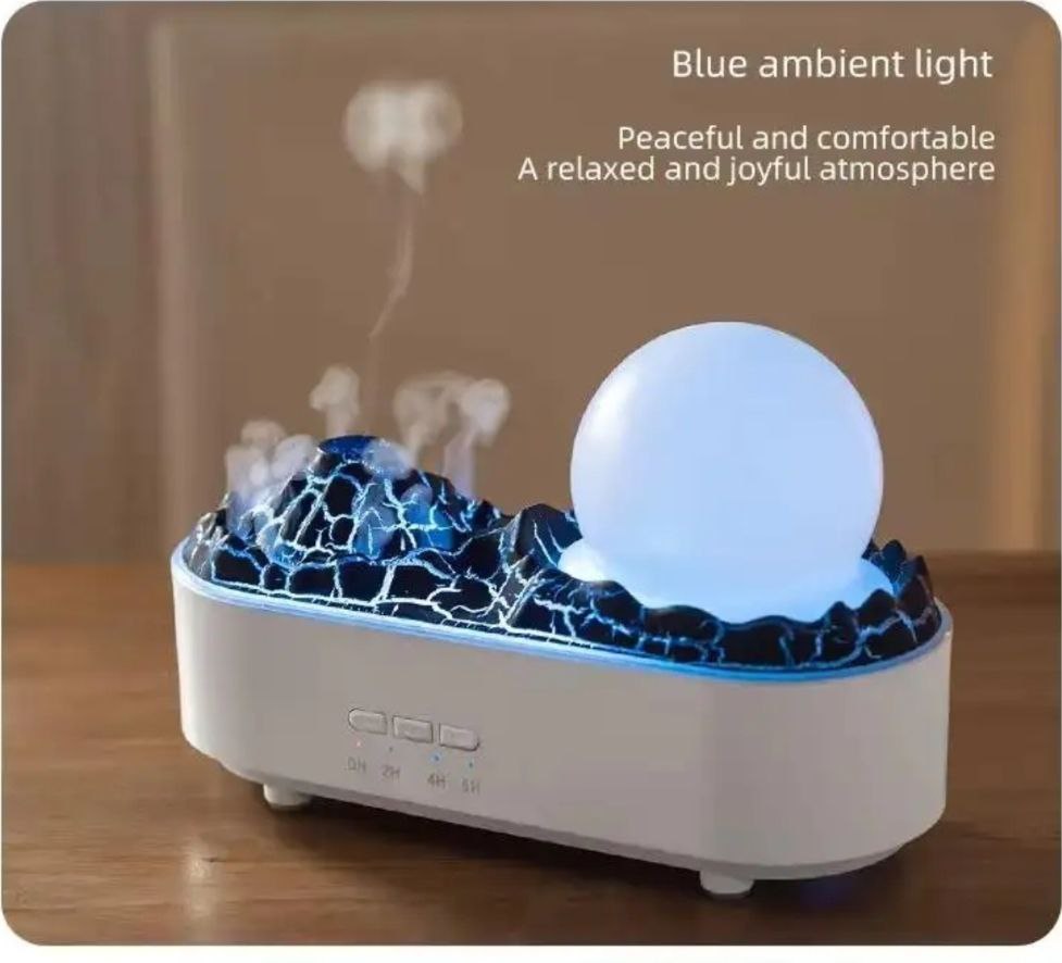 Cystal Ball Volcano Shape Humidifier, Essential Oil Aroma Diffuser (200ml Tank) - White