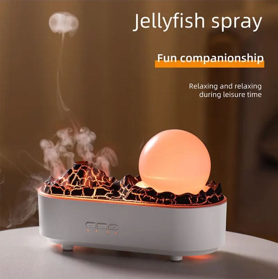 Cystal Ball Volcano Shape Humidifier, Essential Oil Aroma Diffuser (200ml Tank) - White