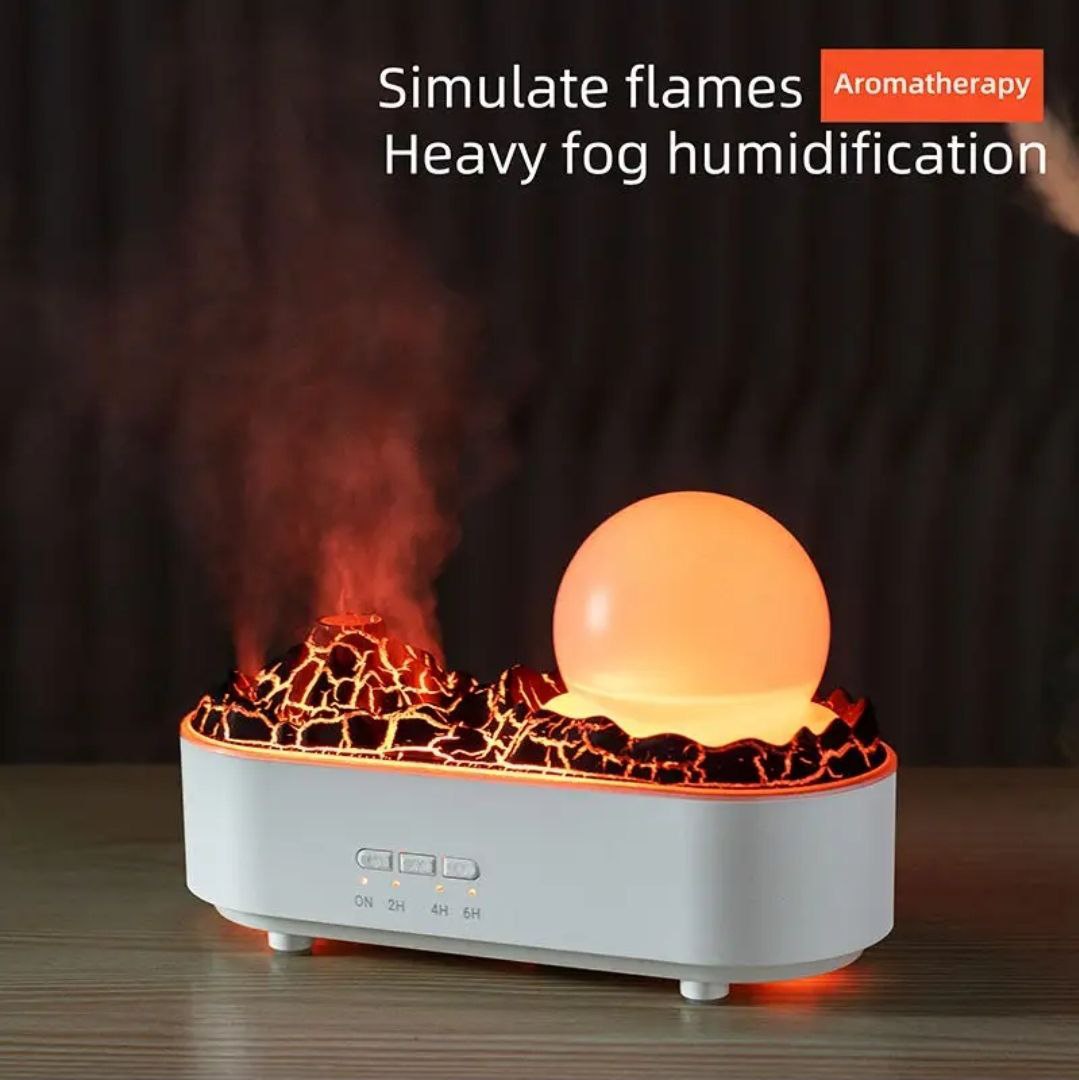 Cystal Ball Volcano Shape Humidifier, Essential Oil Aroma Diffuser (200ml Tank) - White