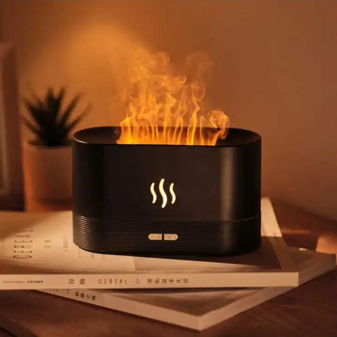 Fire Flame Humidifier, Essential Oil Aroma Diffuser (180ml Tank) - Black