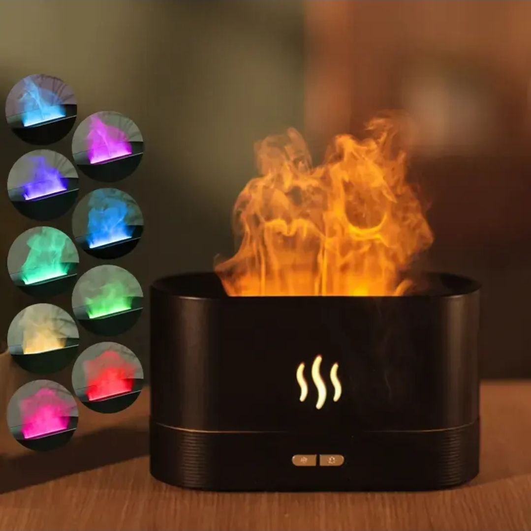 Fire Flame Humidifier, Essential Oil Aroma Diffuser (180ml Tank) - Black