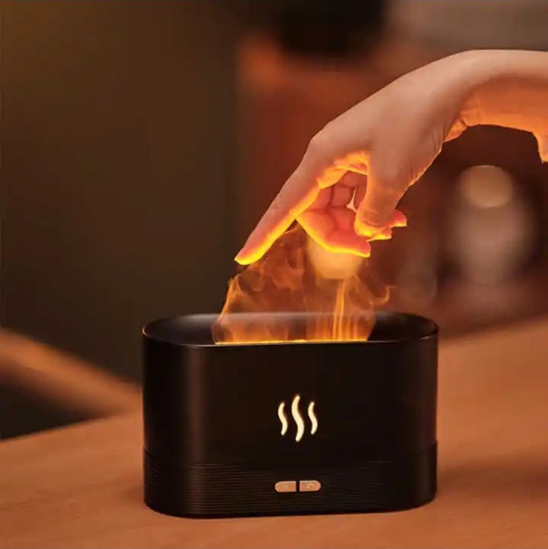 Fire Flame Humidifier, Essential Oil Aroma Diffuser (180ml Tank) - Black