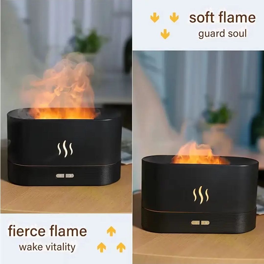 Fire Flame Humidifier, Essential Oil Aroma Diffuser (180ml Tank) - Black