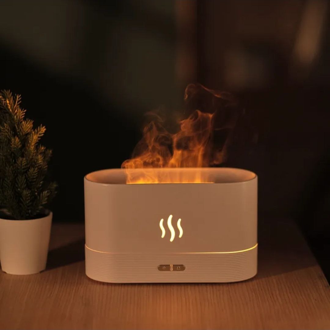 Fire Flame Humidifier, Essential Oil Aroma Diffuser (180ml Tank) - Black