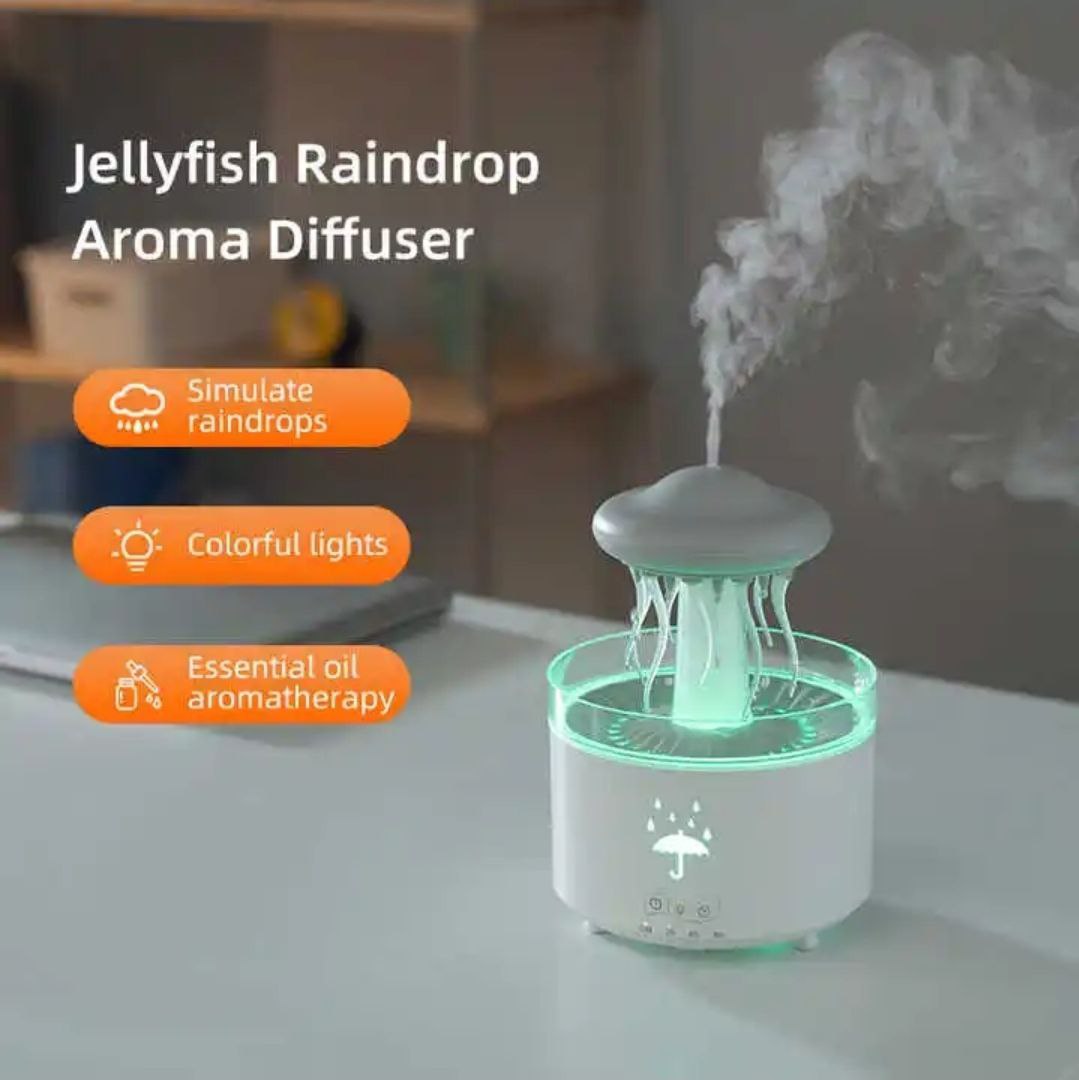 Mushroon Water Drops Humidifier, Essential Oil Aroma Diffuser (300ml Tank) - White