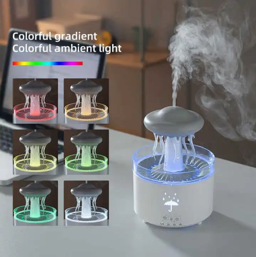 Mushroon Water Drops Humidifier, Essential Oil Aroma Diffuser (300ml Tank) - White