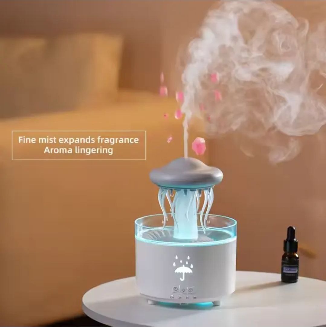 Mushroon Water Drops Humidifier, Essential Oil Aroma Diffuser (300ml Tank) - White