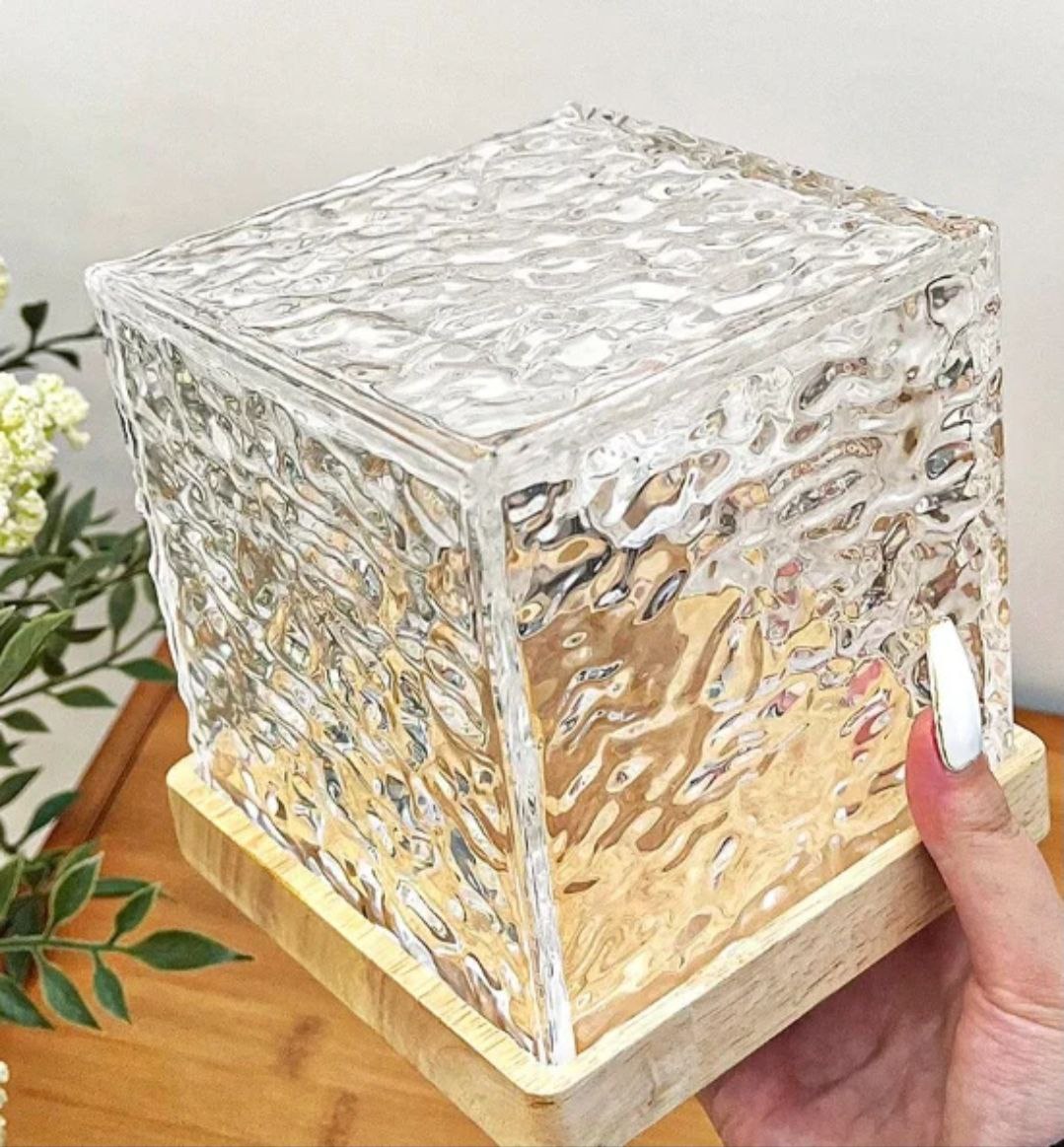 Crystal Cube Decorative Night Lamp | Warm Yellow LED Table Lamp for Bedroom & Living Room