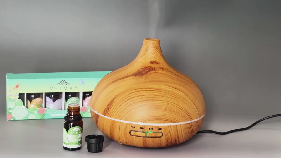 Funnel Shape Humidifier, Essential Oil Aroma Diffuser (With Multi-colour LED, 550ml Tank) - Wooden Oak Brown