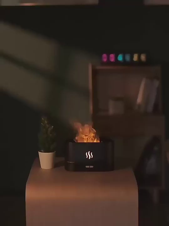 Fire Flame Humidifier, Essential Oil Aroma Diffuser (180ml Tank) - Black