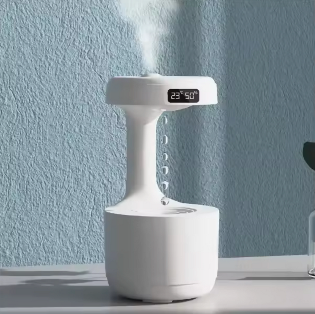 Anti-Gravity Humidifier with Digital Display, 600ml Tank, Fine Mist Spray, Quiet Operation, White