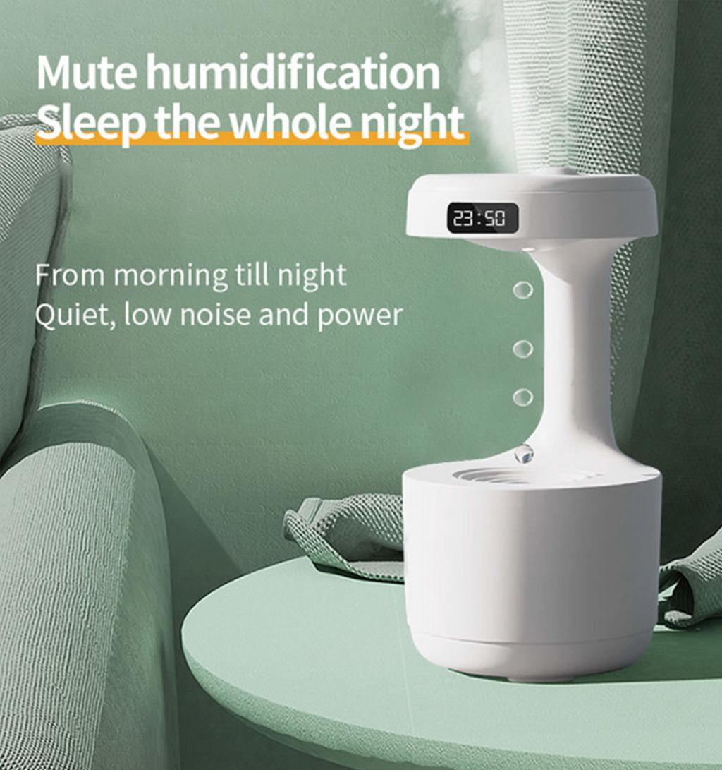Anti-Gravity Humidifier with Digital Display, 600ml Tank, Fine Mist Spray, Quiet Operation, White